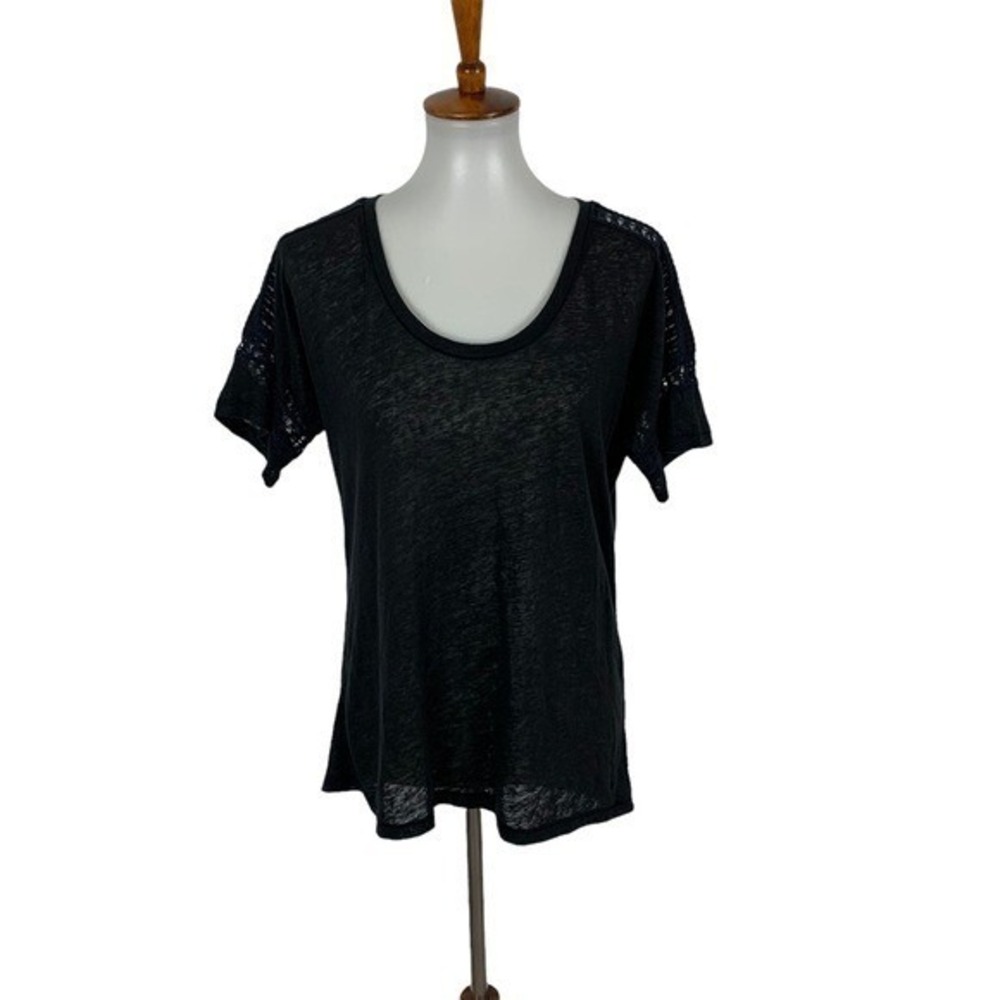 J Crew Black Burnout Sheer Scoop Neck Short‎ Sleeve Tee Shirt Top S Lightweight